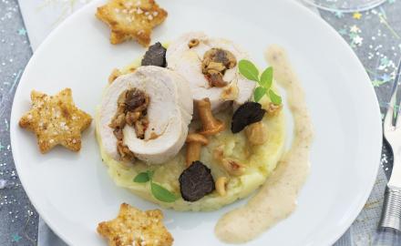 Roulade de dinde, champignons et crème champignons aux truffes