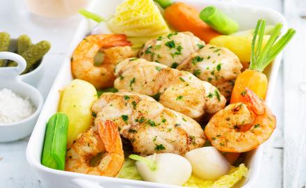 Pot au feu lotte et crevettes