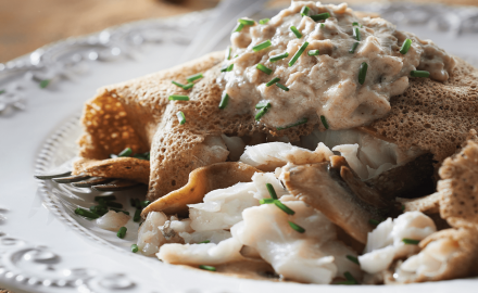 Croustillant de cabillaud à la crème d’andouille de Vire