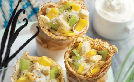 Crêpes aux fruits exotiques et crème vanille