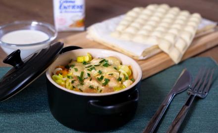 Gratin de ravioles aux légumes et à la crème