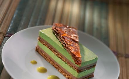 Chocolate millefeuille and green tea matcha