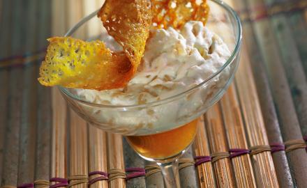 Coconut rice pudding with passion fruit caramel