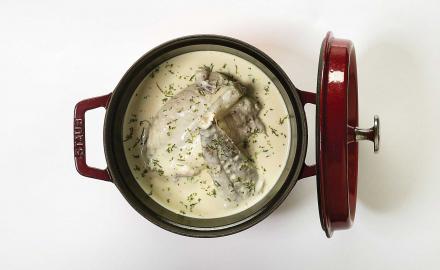 Cocotte de queue de lotte à la crème de gingembre et citron vert