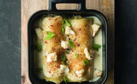 Salt Cod Cannelloni with Cauliflower and Parmesan Cream