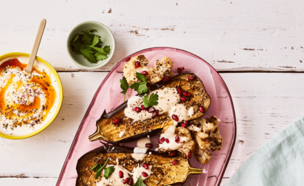 Roasted vegetables with spiced  Greek sauce