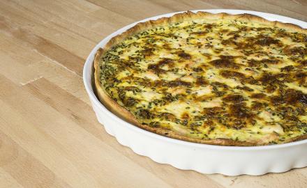 Leek and salmon quiche