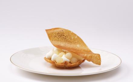 Poached pear and almond tart