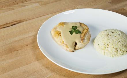 Escalope à la crème citronnée et riz pilaf au cumin