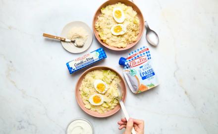 ORZOTTO CREMEUX POIREAUX ET OEUF MOLLET