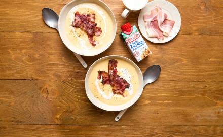 VELOUTE DE PATATE DOUCE, PANAIS ET LARD GRILLE
