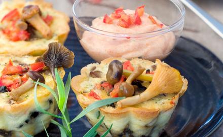 Terrines de champignons et mousse de tomates à l’estragon