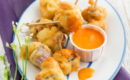 Beignets d’aubergines et crème tomate