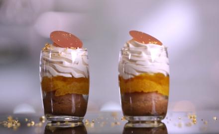 Savarin served in a glass, orange jelly, Sublime infused with Earl Grey