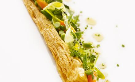 Spring vegetable tart with herbs butter