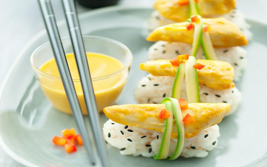 Sushis de poulet sauce fromage Recettes pour épater les copains Elle & Vire
